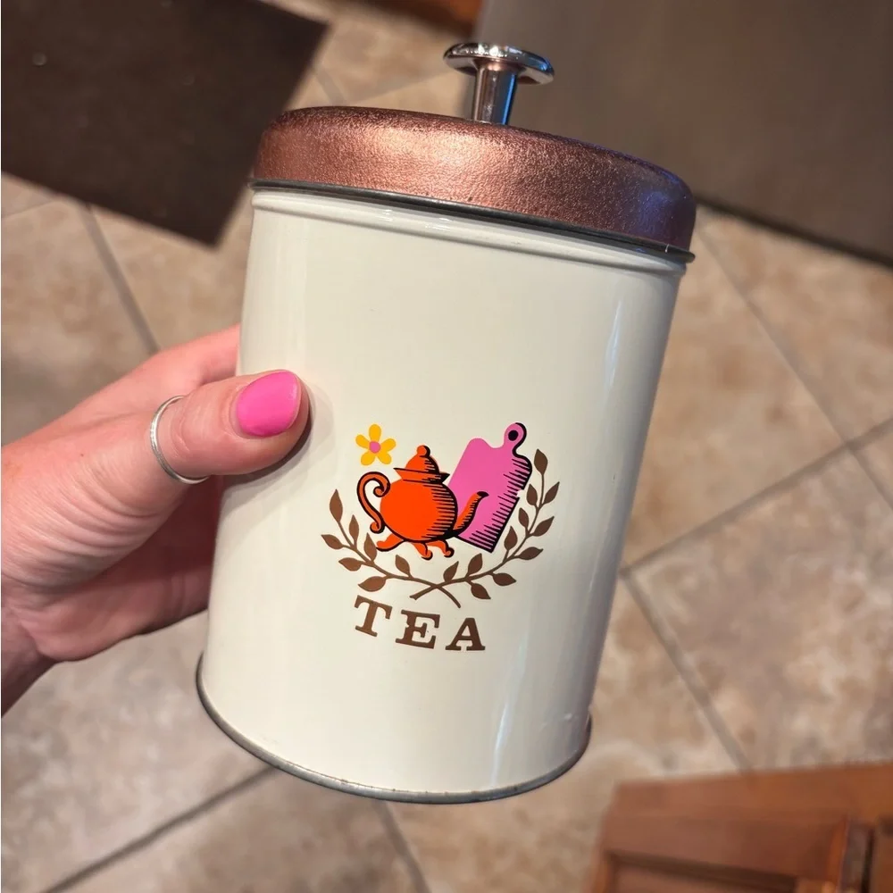 1960s White & Copper 4 Piece Kitchen Canister Set